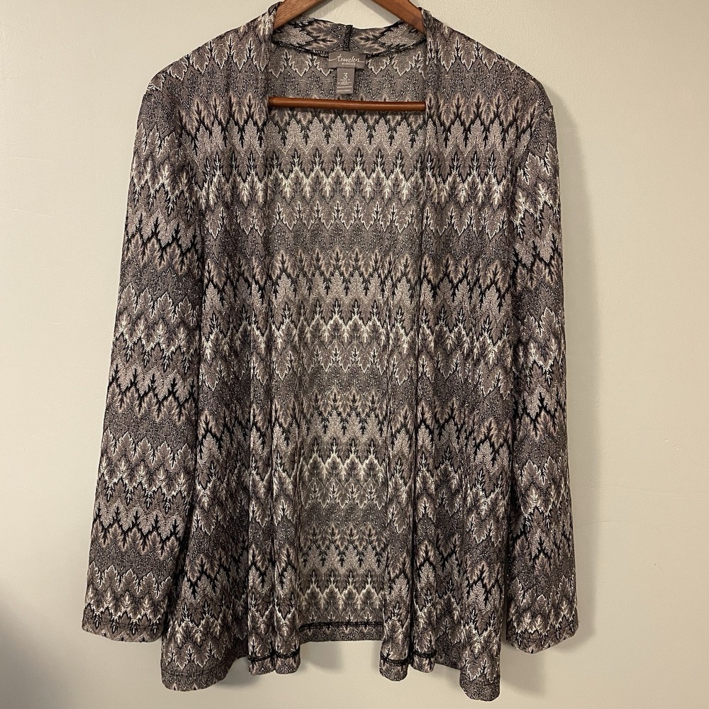 Chico's Travelers Collection Geometric Metallic Open Cardigan Jacket Size 3 (XL)